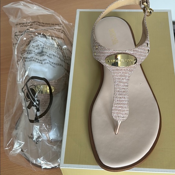 Michael Kors Gold Embellished Sandals T-Strap - Picture 1 of 4